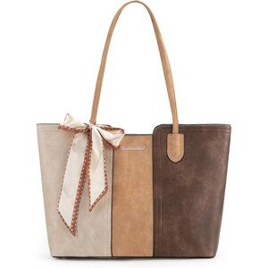 Women Three Chocolate Imported Vegan Leather Medium Top Handle Satchel Tote Bags